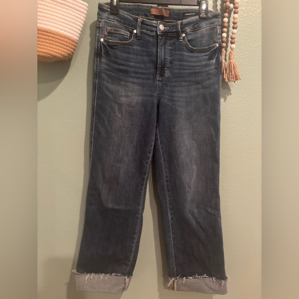 Judy Blue Dark Wash Straight Leg Cuffed Jeans